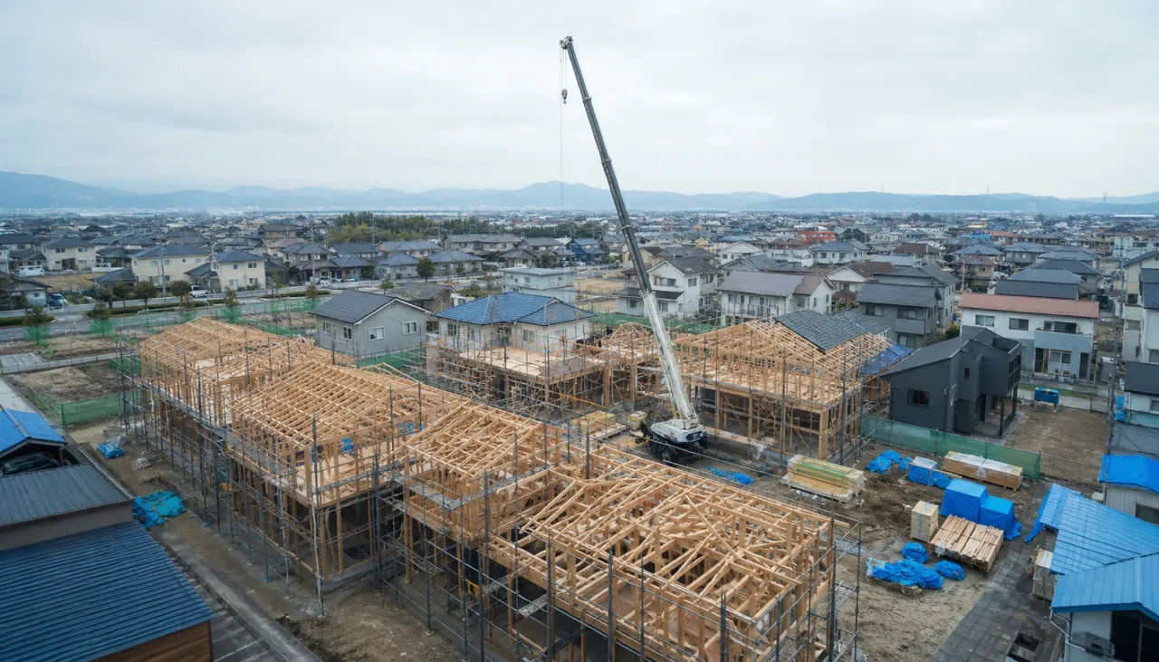 建設中の住宅地を上空から見た風景
